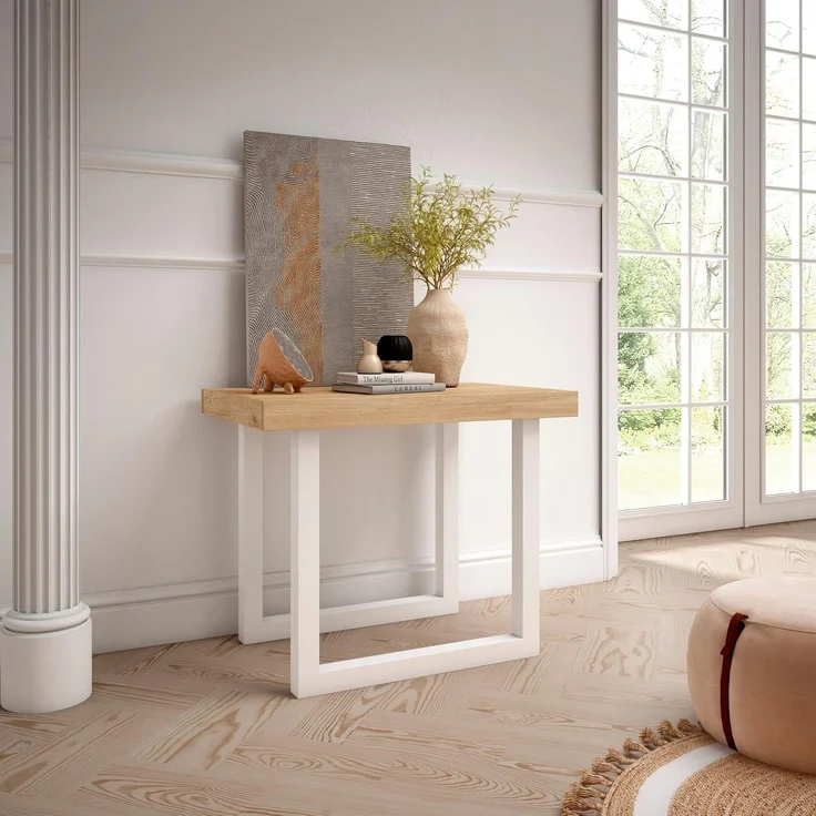 Skraut Home | Ausziehbarertisch | Multifunktionaler ausziehbarer | 260 | Für 12 Gäste | Massivholz Beine | Moderner Stil | Eiche und weiß – Bild 4