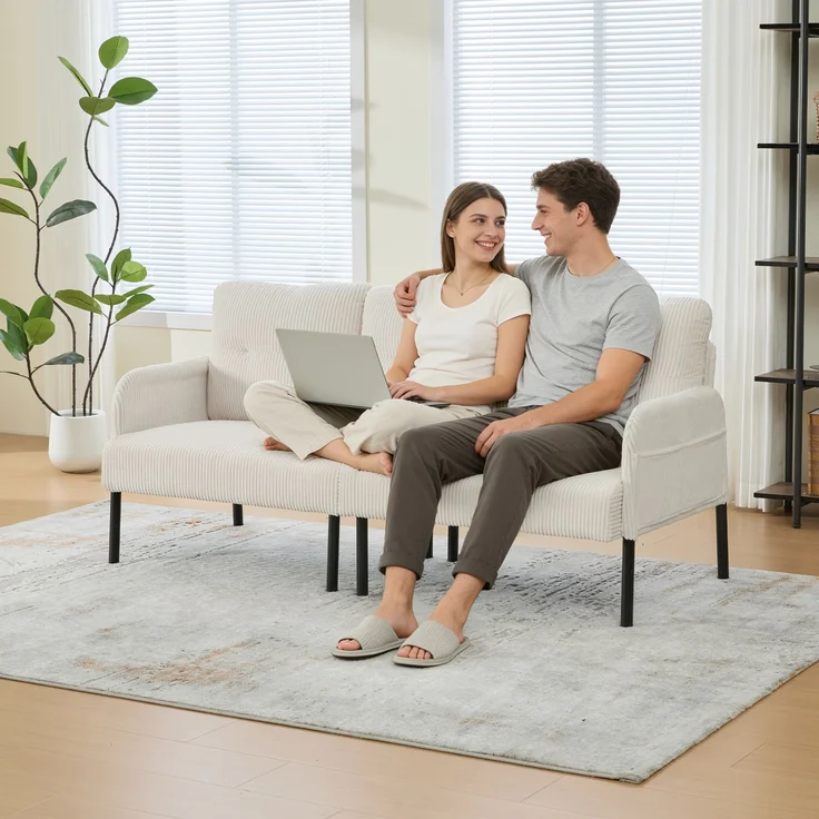 LVHOM 3-Sitzer Sofa mit Metallsockel, Polstersofa mit Seitentaschen, Loungesofa aus Cordstoff, Ergonomisches Stoffsofa, 171x72x80cm – Bild 8
