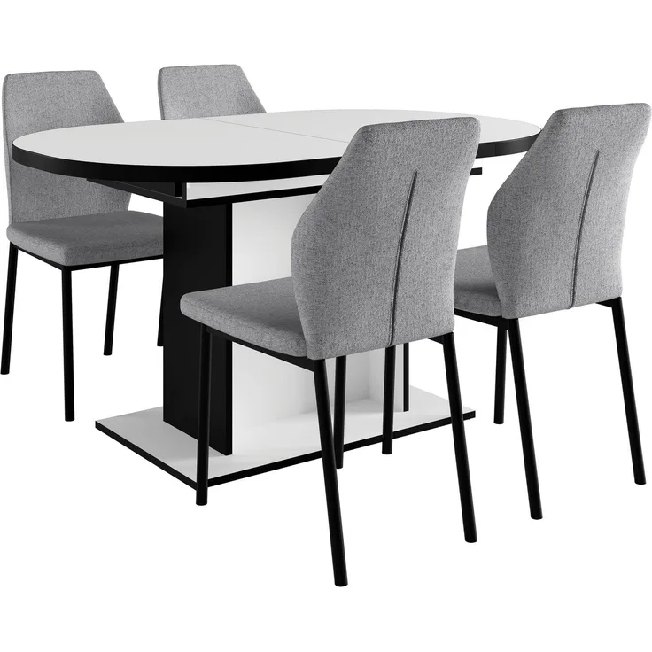 OTTO home Essgruppe Basel, Tischgruppe mit 4 Stühlen, Esstisch ausziehbar 140 - 180 cm, (Set, 5-tlg, Otto's DAUERTIEFPREIS), BESTSELLER, Sitzgruppe, Tisch, Stühle, ovale Tischplatte, Säulentisch