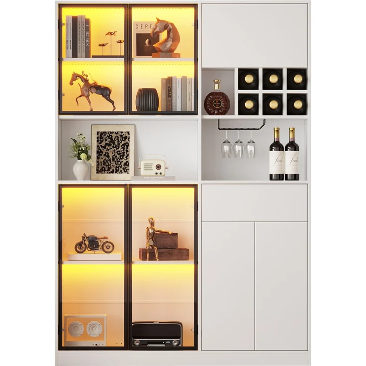 ZUBALIYA Schrank 140x30 cm mit LED-Beleuchtung mit Schubladen in Weiß, ideale Lösung für kleine Räume, robuste Verarbeitung, langlebige Materialien, einfache Selbstmontage – Bild 14
