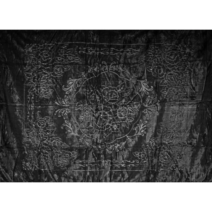 Almina Extra Weiche Wolldecke 200x240 cm 100% PES mit Blumen Muster Waschmaschinengeeinet Schwarz