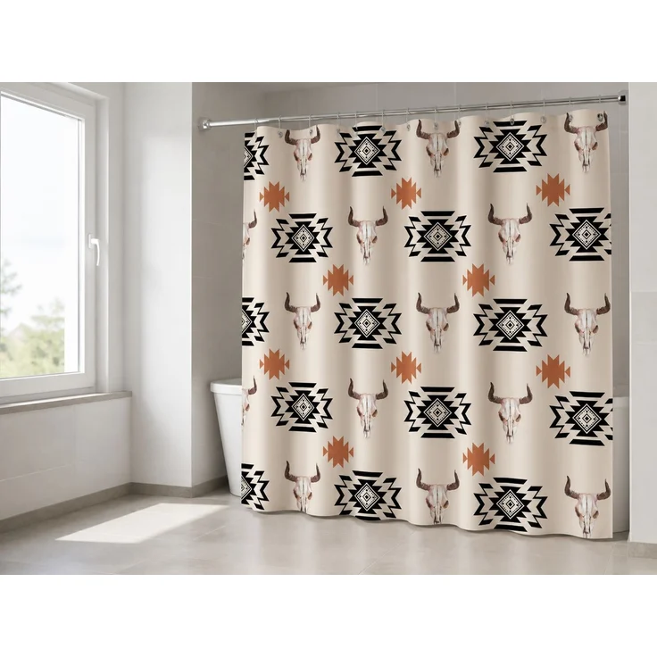 Wasserdichter Duschvorhang mit Westernmuster Beige 180 x 180 cm – Bild 2