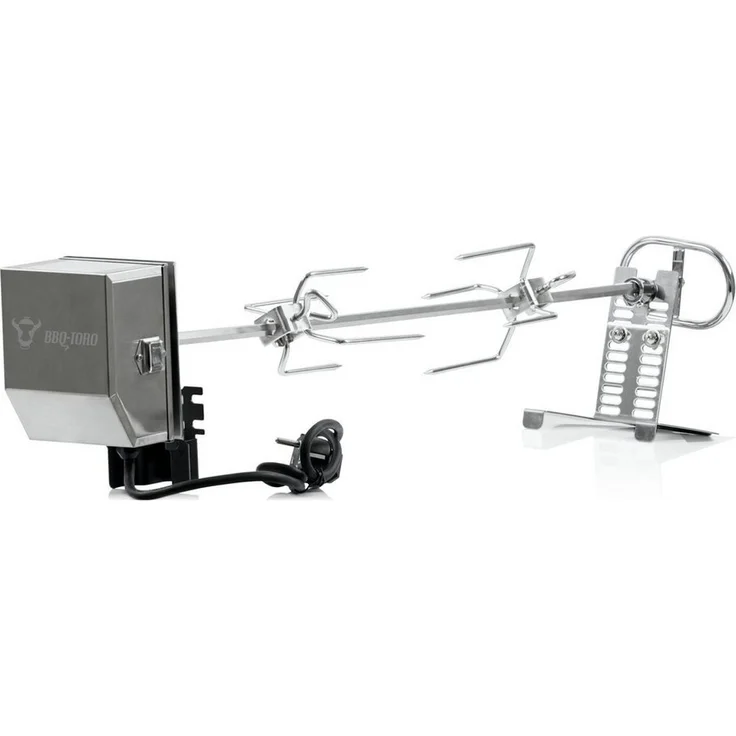 BBQ-Toro Grillspieß Edelstahl Grillspieß Set 70 cm, Motor 220V - 240V, 2 Fleischklammern – Bild 5