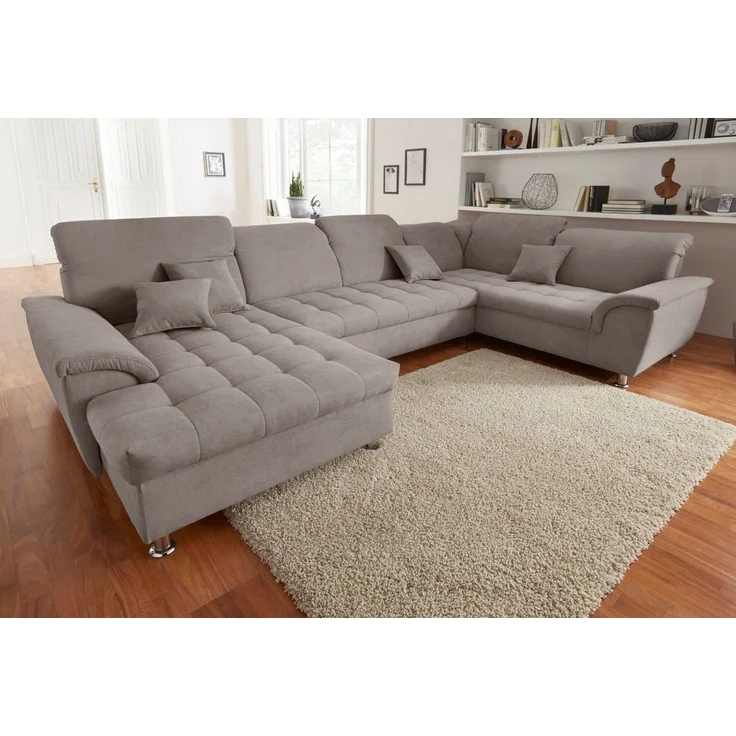 DOMO collection Wohnlandschaft Franzi optional mit Bettfunktion, Bettkasten & Kopfteilverstellung, U-Form, Recamiere links, taupe, B/T: 352/214 cm – Bild 5