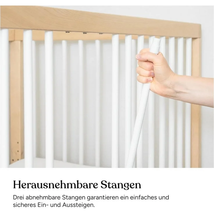 Ehrenkind® Babybett PUR 120x60 aus Buchenholz | Weiß | Kinderbett 9-Fach höhenverstellbar mit entnehmbaren Stangen | Baby Bett – Bild 3