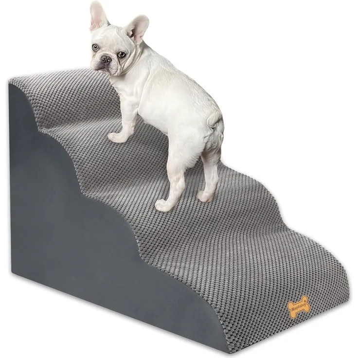 Nepfaivy Hundetreppe für Kleine Hunde 4-Stufig, Haustiertreppe für Bett und Sofa aus Hochdichtem Schwamm, Hunde Treppe Hunderampe mit Abnehmbarem, Waschbarem Bezug und Rutschfestem Boden, 75 x 50 x 40 cm