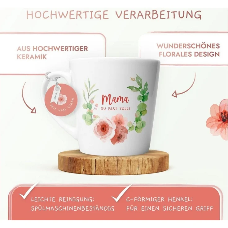 Amari Tasse Beste Mama Spruch, Geschenk Mama Muttertag von Tochter & Sohn, 1-tlg, Keramik, Kaffeetasse Teetasse 330 ml Geschenkbox Muttertag Geburtstag – Bild 3
