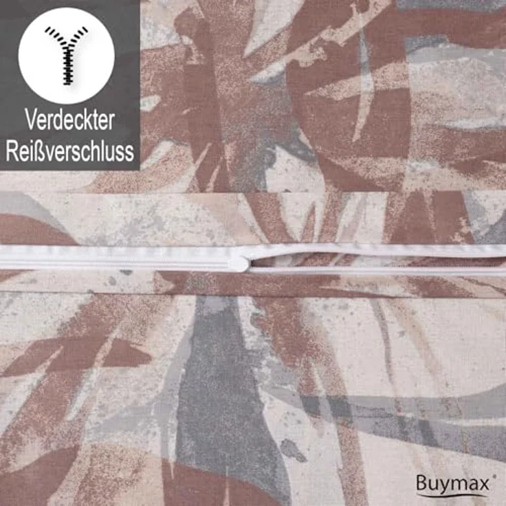 Buymax Bettwäsche Dorina, Bettgarnitur, Bettbezug Set, Renforce: 100% Baumwolle, 3 teilig, mit Reißverschluss, geblümt, Blumen, Beige Braun, 200x200 cm – Bild 5