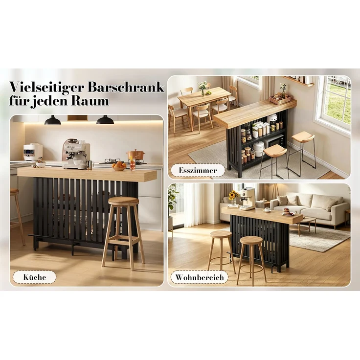EINHOM Bartisch mit Fußstütze und 2-Stufigem Regal, Kompakter Stehtisch für Küche, Esszimmer, Wohnzimmer und Hausbar, 160 x 40 x 105 cm – Bild 7