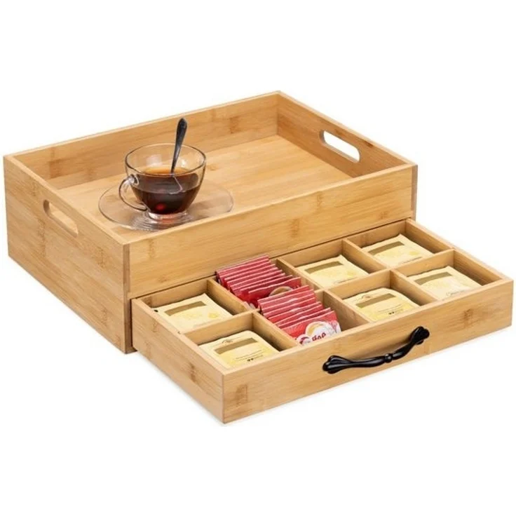 Navaris Teedose Teebox Bambus Tee Tablett - Aufbewahrung 12 Fächer Box, Bambus, (1-tlg) – Bild 4