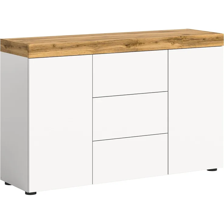 xonox. home Wohnen Sugar X8AK6T01 Sideboard Kommode Schrank elegant in Weiß Melamin mit 2 Türen und 4 Fächer, ca. B/H/T: 125 x 80 x 37 cm