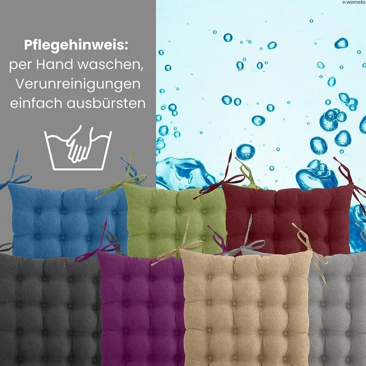 wometo Stuhlkissen Prime, 2er Set, OEKO-TEX®, mit Steppung & Bändern, Grau, 40x40 – Bild 3
