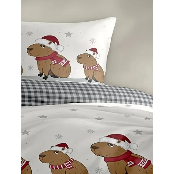 Bettwäsche Bierbaum Biber 4168-10 Capybara Natur Grau Rot 135x200 – Bild 3