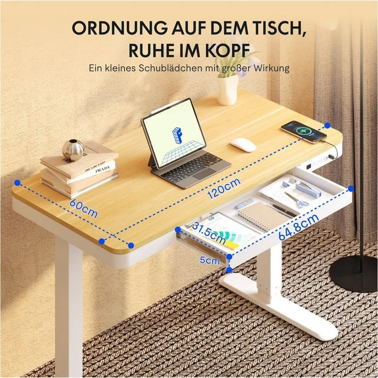 FLEXISPOT Schreibtisch Höhenverstellbarer Schreibtisch MIT Schubladen (mit LED-Höhenanzeige, 4 Speicherhöhen, Anti-Kollisionssystem, USB & Typ-C Anschluss), EINFACHE MONTAGE, leise & ergonomisch – Bild 3