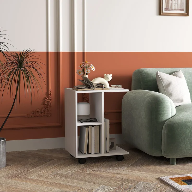 Beistelltisch in C-Form, Couchtisch mit Rollen, Kaffeetisch, Tragbarer Sofatisch, für kleine Bereiche, 45 x 35 x 58 cm, Weiß--Weiß--45x35x58cm--YOUDENOVA – Bild 2