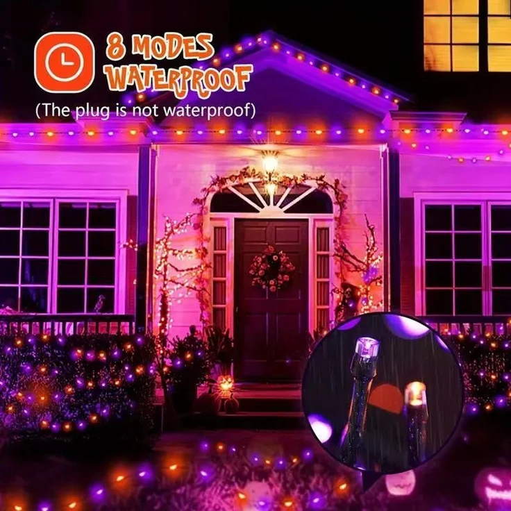 ABC LED-Lichterkette für Außenbereich, 200 LED, orange/lila, wasserdicht – Bild 4