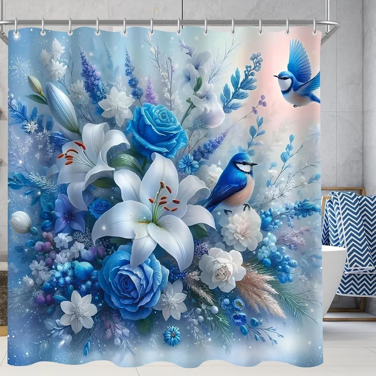 Duschvorhang 240x200 Polyester Blauer Vogel 240 x 200 cm – Bild 1