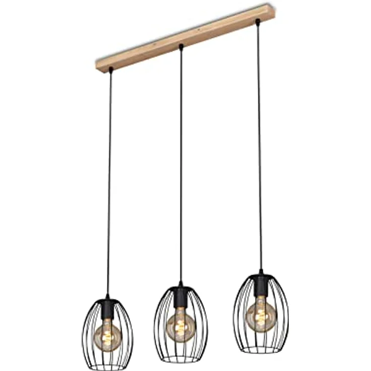 Briloner Hängelampe Waktu Vintage, 3-flammig, schwarz/holz – Bild 1
