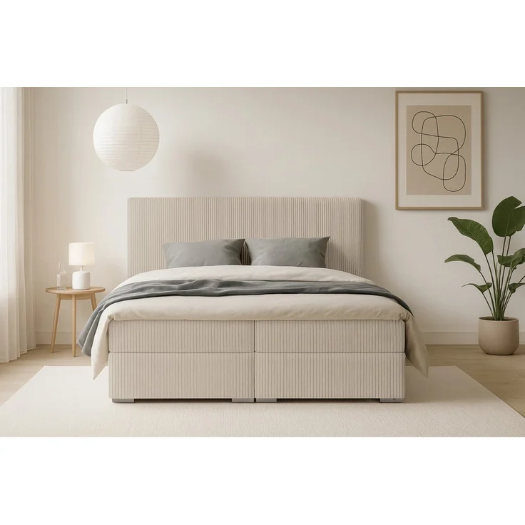 Deine Möbel 24 Boxspringbett LON IV Boxspring Komplettbett Polsterbett Bonellfederkernmatratzen (Cord Beige Creme Grau Dunkelgrau Graphit Schwarz, 3-St, Boxbett Cord Cord-Samt 140x200 160x200 180x200 200x200), inkl. Bettkasten Topper Matratzen H3 H4 – Bild 2