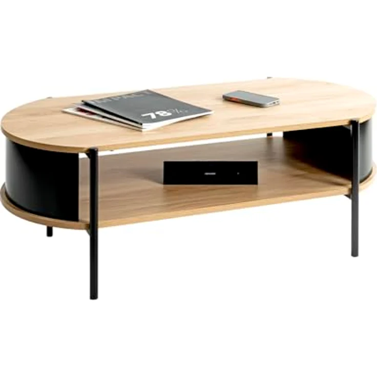 XXXL Couchtisch, oval, schwarz, Eiche, Metall, Holzwerkstoff, 54x37x100 cm – Bild 6