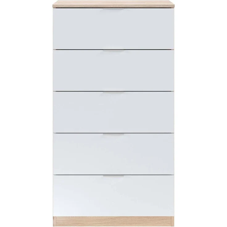 Dmora - Kommode mit Schubladen Mesquite, Wöchentlich mit 5 Schubladen, Kommode für Schlafzimmer, Moderne wöchentlich, cm 60x40h110, Eiche und Weiß – Bild 4