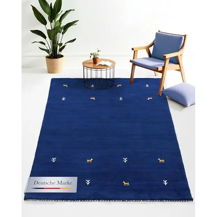 carpetfine 'Gabbeh Uni' Wollteppich, reine Wolle, Blau, 200x290 cm – Bild 1