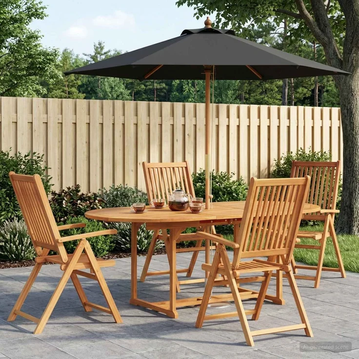 vidaXL Essgruppe für draußen mit Sonnenschirm 6 stk. 4-Sitzer 3438539 – Bild 1