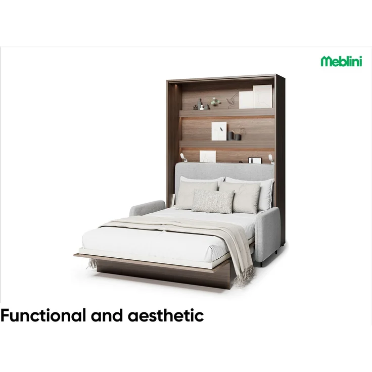 MEBLINI Schrankbett BC-12 - 160x200cm Vertikal - Dunin Eiche/Grau - mit Sofa - Wandbett mit Lattenrost - Klappbett mit Schrank - Wandklappbett - Murphy Bed – Bild 2