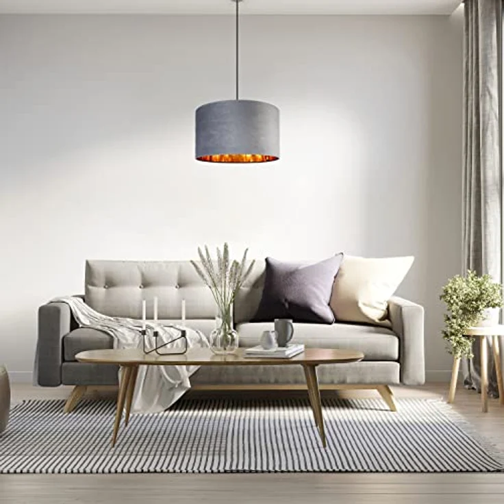 Paco Home Pendelleuchte Velours E27, unifarben, Dreibein für Wohnzimmer, inklusive fischer® Dübel und Schrauben – Bild 2