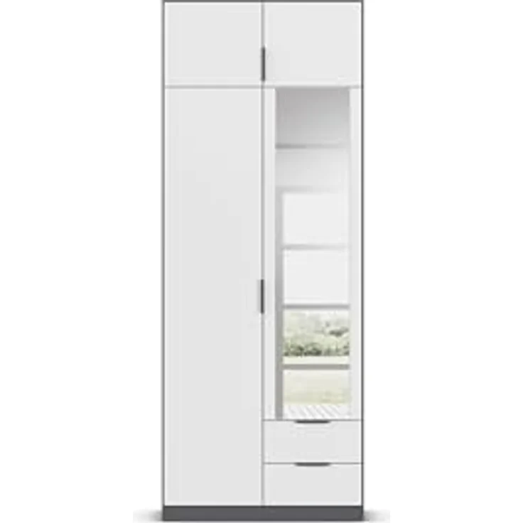 Rauch Möbel Lagoa, Kleiderschrank, Garderobe für Schlafzimmer, Kinderzimmer, Jugendzimmer 4-türig, mit Spiegel, 2 Schubladen, mit Zubehör Classic, Farbe Weiß /Grau metallic, Schwarz, Breite 91 – Bild 11