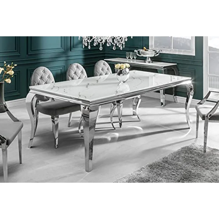 riess-ambiente Esstisch MODERN BAROCK 200cm grau / weiß (Einzelartikel, 1-St), Marmor-Design · Glasplatte · Edelstahl-Beine · bis 8 Personen – Bild 3