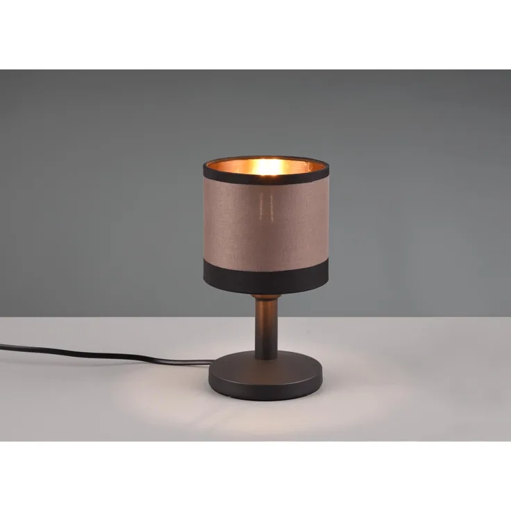 LED Tischleuchte mit Stoffschirm in Taupe/Gold, Touchfunktion, Höhe 22,5cm