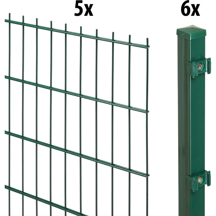 Garden 'N' More Doppelstabmattenzaun Set standard, 103 cm hoch, grün, 5 Elemente für 10 m, 6 Pfosten – Bild 2