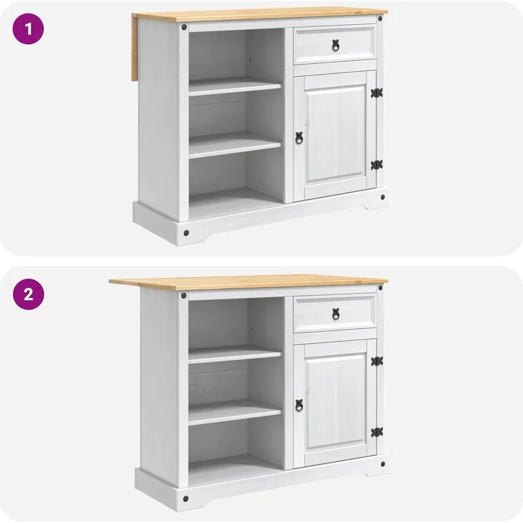 vidaXL Kücheninsel Set mit Tür 3 pcs Weiß und Honigwachs Massiv-Kiefer 3425401 – Bild 8