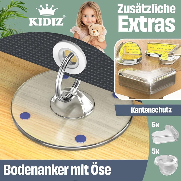 KIDIZ® Treppen- und Türschutzgitter, kindersicher für Babys & Haustiere, inkl. Bodenanker & Montagezubehör, Anthrazit, ausziehbar bis 140/180cm – Bild 7