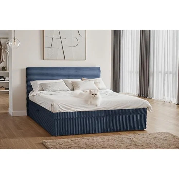 Kaiser Möbel Boxspringbett Trento, mit Bettkasten und Topper, 120x200 cm, Dunkelblau, H3