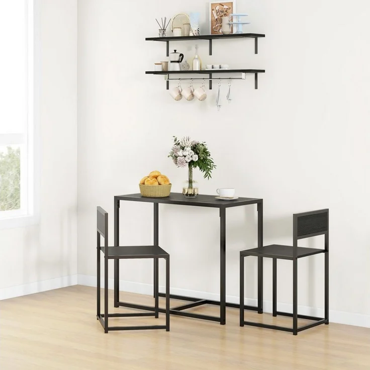 HOMCOM Essgruppe Esstisch Set, (Esstisch mit 2 Stühlen, 3-tlg, Platzsparend Esszimmergruppe), für Esszimmer, Küche Schwarz – Bild 5