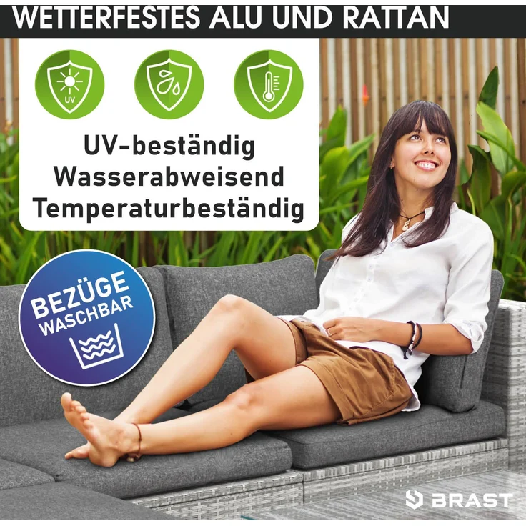 BRAST Gartenmöbel Lounge Sofa Couch Set Oase Grau Poly-Rattan für 4 Personen – Bild 6