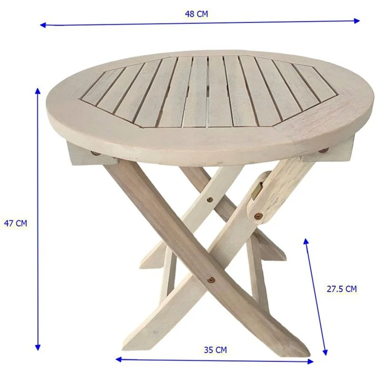 Klapptisch Balkontisch Beistelltisch 48 cm Rund Akazienholz Gartentisch Weiß – Bild 2