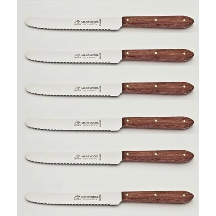 Marsvogel Solingen | Wellen-Tischmesser Set | rostfreier Stahl | Bubingaholz-Griff | beeindruckende Schärfe | ideal für stilvolles Speisen von Fleisch und Gemüse