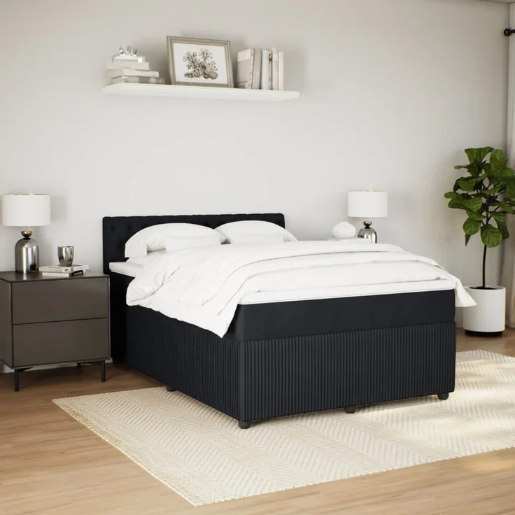 vidaXL Boxspringbett mit Matratze Schwarz 160x200 cm Samt 3287790 – Bild 3