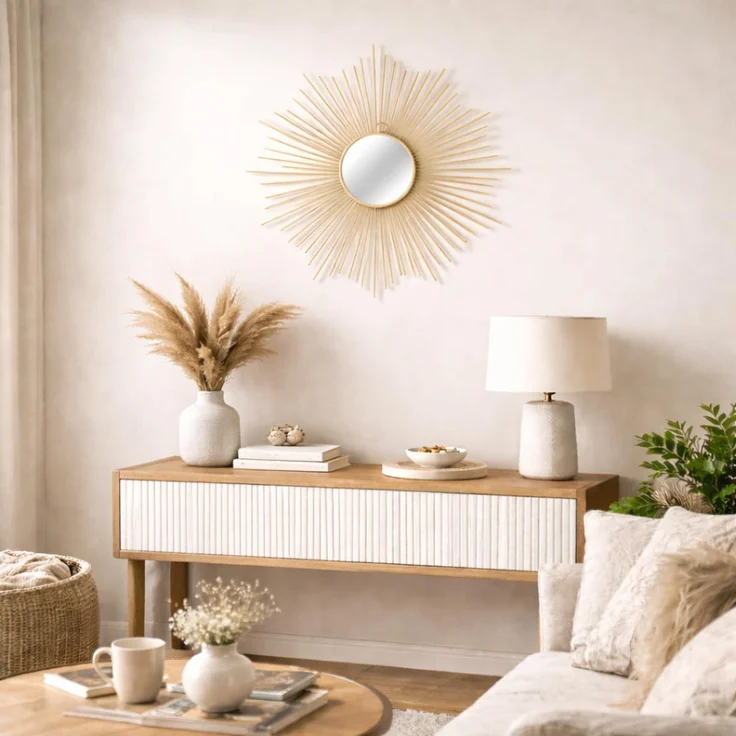Hängespiegel Wandspiegel Dekospiegel Sonne Metall Gold Ø65cm – Bild 1