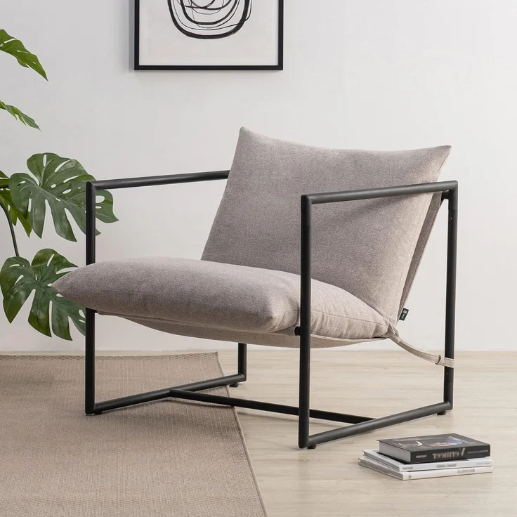 Zinus Aidan Extragroß Sling Akzent-Sessel 78 x 69 x 78 - Sessel mit Metallrahmen und Polsterung aus zerkleinertem Schaumstoff - Hellbeige – Bild 1