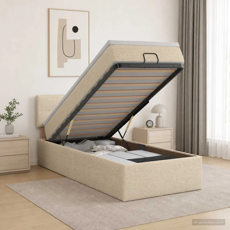 vidaXL Ottoman-Bett mit Matratze und LED Creme 80 x 200 cm Stoff 3456868 – Bild 4