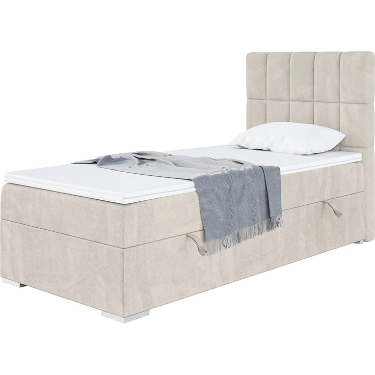 MEBLINI Boxspringbett LUKAS 100x200 cm mit Bettkasten - H4/Beige Samt Gepolstert Einzelbett mit Topper & Taschenfederkern-Matratze - 100x200 Rechts – Bild 1