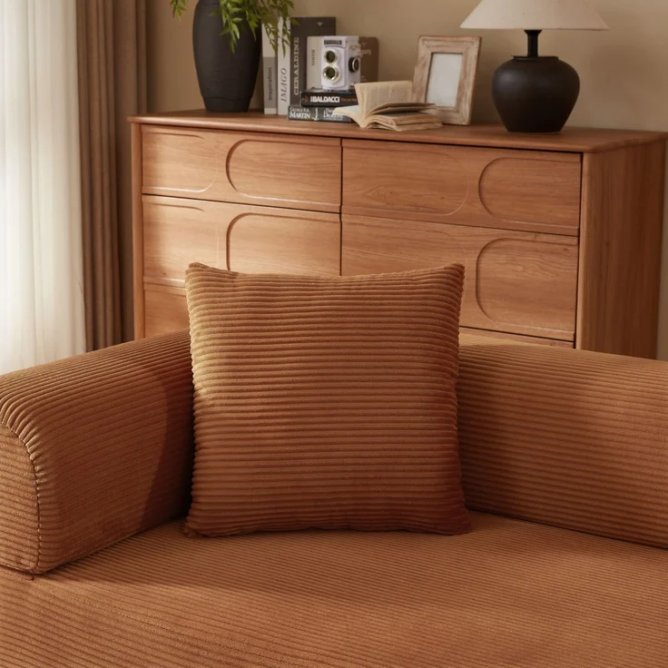 Flaches Cord-Bodensofa, 3-Sitzer-Blocksofa Cloud mit hochdichter Schaumstofffüllung für das Wohnzimmer--Terrakotta--159x89x57cm--YOUDENOVA – Bild 5