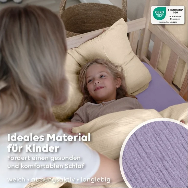 lilimaus Spannbettlaken Musselin Spannbettlaken Baby 60x120 70x140 - Bettlaken Babybett, (1 Stück), Kinderbettlaken 100% Baumwolle, atmungsaktiv für Babybett – Bild 4