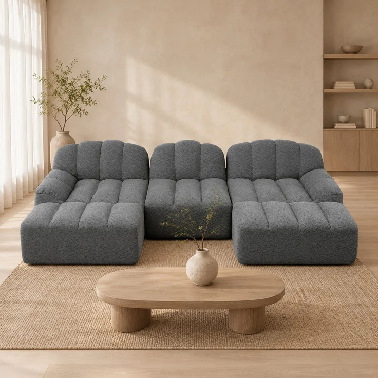 DESVIAE Sofa modular mit Ottomane 288x79x165 cm aus Granular-Fleece Grau – Bild 1