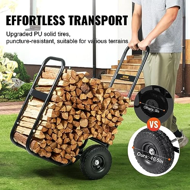 VEVOR Kaminholzregal 67 x 52 x 110 cm Brennholzwagen Pulverbeschichteter Stahl Brennholzkarre – Bild 6