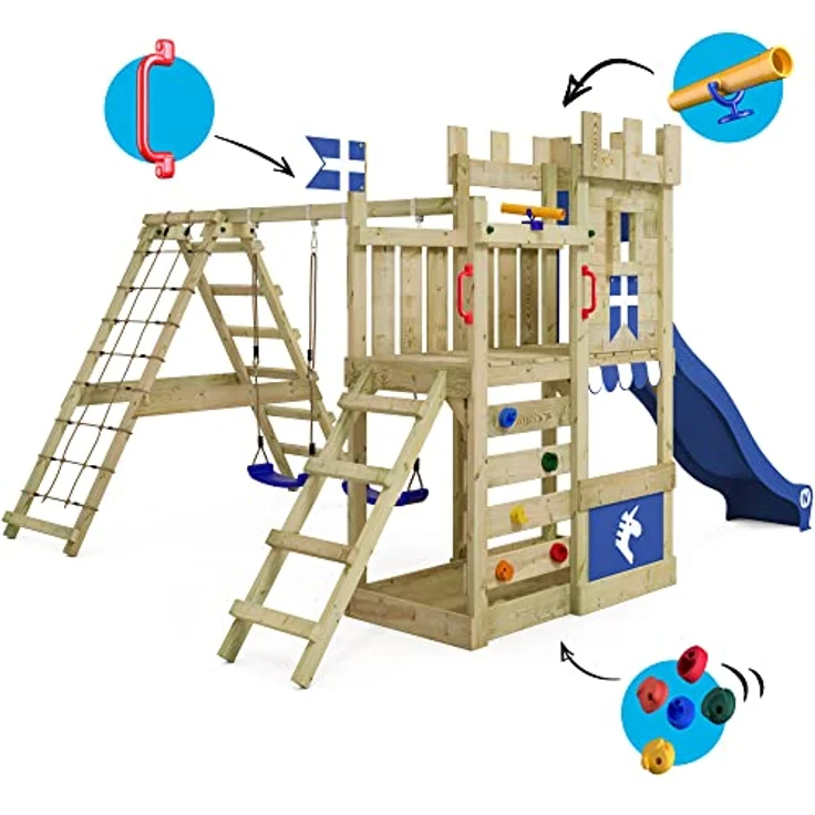 Wickey Spielturm DragonFlyer Stelzenhaus – Ritterburg mit Kletteranbau, 10 Jahre Garantie*, Massivholz, 120 cm Podesthöhe – Bild 2